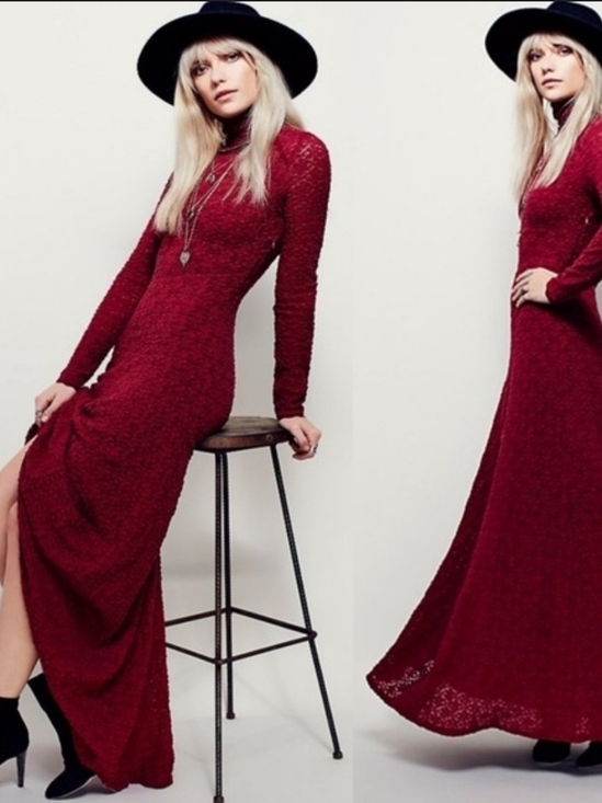 Free People Dresses & Skirts - Ribbed Long Sleeve Maxi Dress in Deep Red